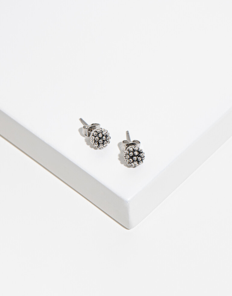 Aros Pasantes Metal Aros Con Micro Bolitas - Plateado Antique Silver