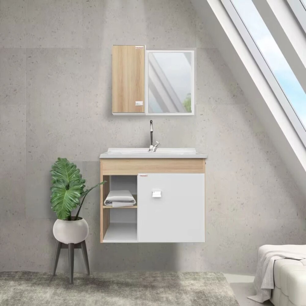 Mueble de baño suspendido Sophia Roble 60cm bacha de resina natural y espejo con botiquín Mueble De Baño Suspendido Sophia Roble 60cm Bacha De Resina Natural Y Espejo Con Botiquín