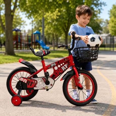 Bicicleta Infantil Rodado 16 C/Rueditas Aux Estilo Deportivo Rojo