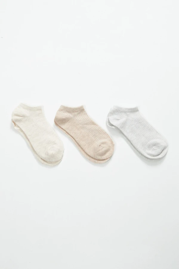 Pack x3 medias soquete rib Beige Melange