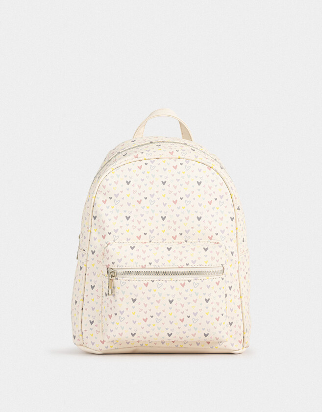 Mochilas Urbanas Estampados Mochila Estampada Corazones - Blanco Crudo