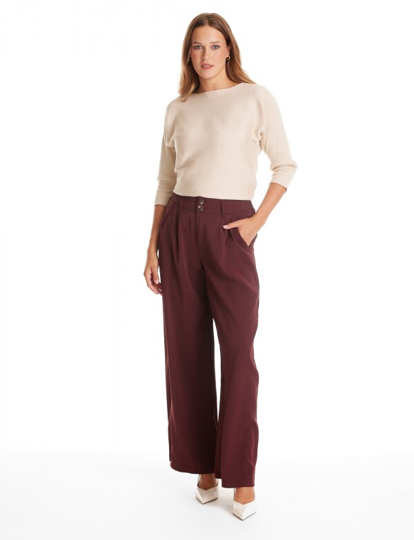 Palazzo Con Doble Botón & Cintura Elástica BORDEAUX