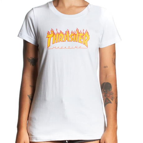 Remera Thrasher Mujer Flame Logo - Blanco