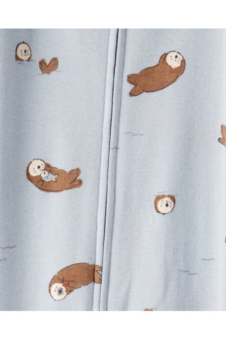 Pijama una pieza de algodón, con pie, gris, diseño nutrias Sin color