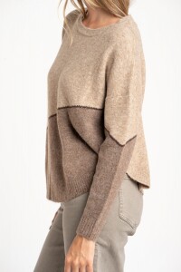 Sweater Intarsia Color Block Marrón