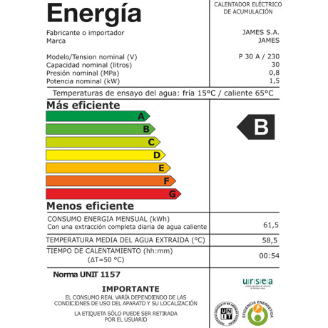 Termotanque JAMES 30Lts Prisma Acero