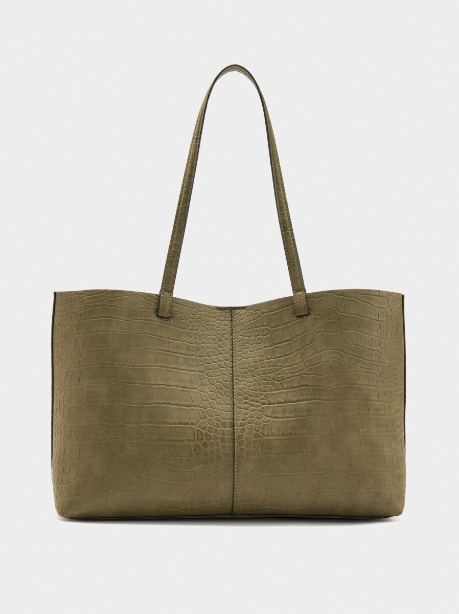 Bolso Shopper Grabado Animal Con Bolsa - caqui 