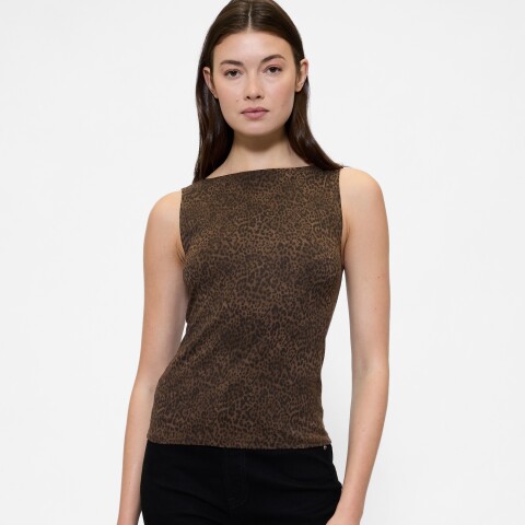 V-SL BOATNECK TOP PRINT BROWN CHEETAH