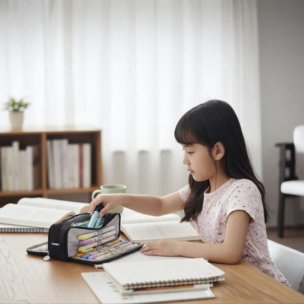 Cartuchera Escolar Liceo Escuela Organizador 4 Cierres XL Negro