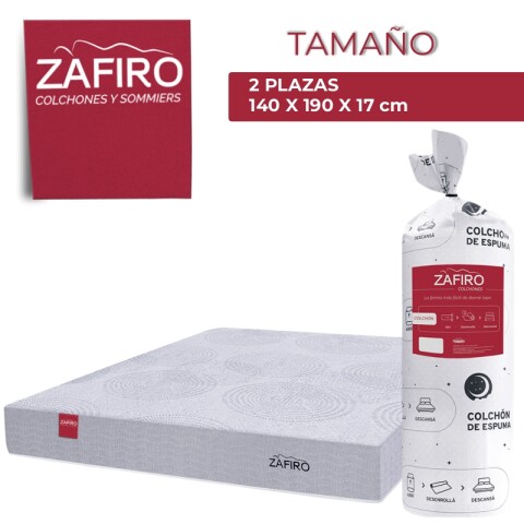 Colchón ZAFIRO LIVE 2 Plazas - Espuma Alta Densidad 28 Kg/m³ - Enrollado al Vacío - 17 cm de Altura - Soporta 120 Kg Colchón ZAFIRO LIVE 2 Plazas - Espuma Alta Densidad 28 Kg/m³ - Enrollado al Vacío - 17 cm de Altura - Soporta 120 Kg