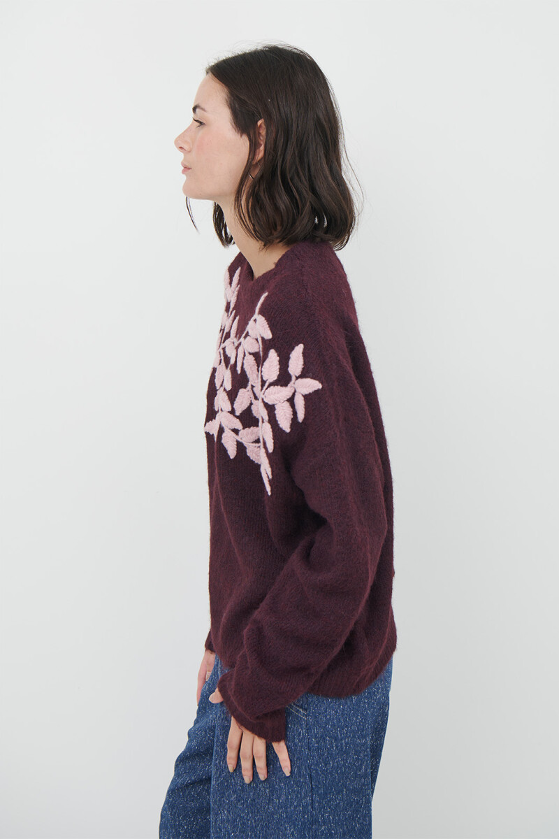 BUZO BORDADO FLOR BURDEOS