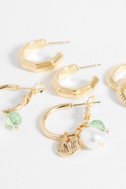 Set de aros dije piedra perla dorado