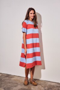 Vestido Tejido A Rayas Rojo