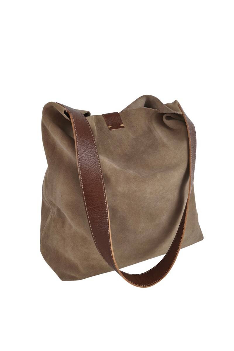 Tote bag de cuero con gamuza Beige