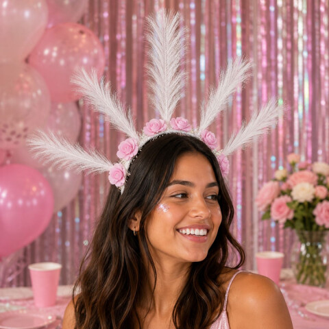 Vincha con Flores Y Plumas Blanco