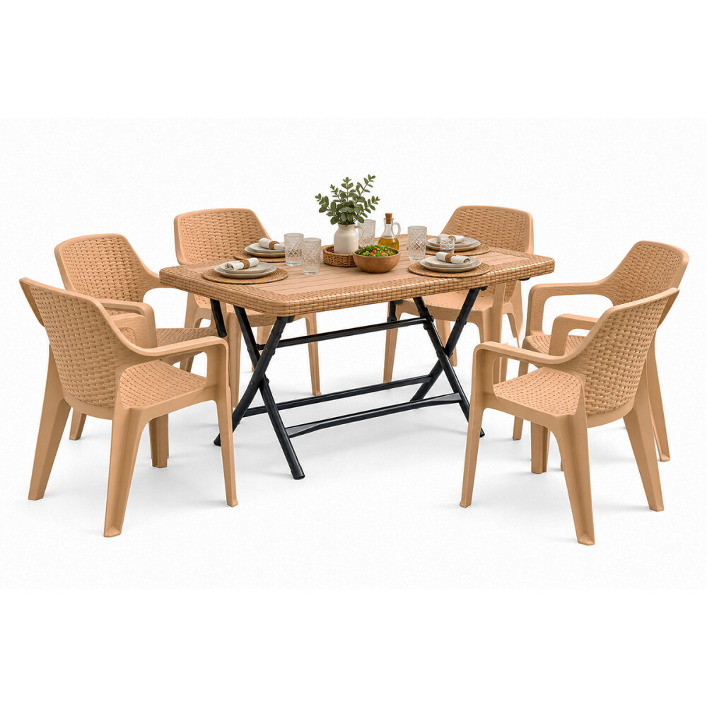 Set Mesa plegable + 6 Sillas Babel Beige