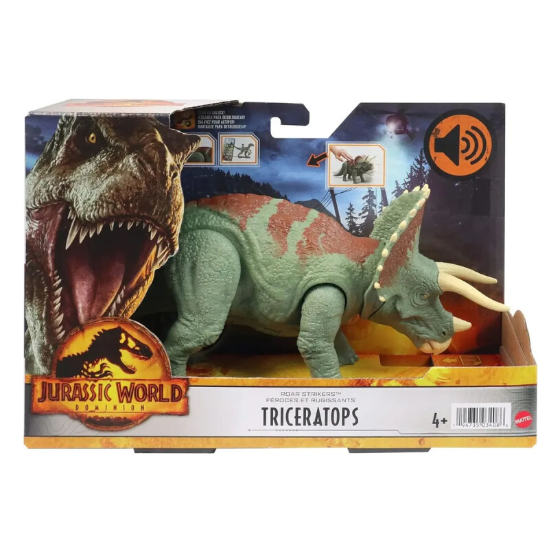 Dinosaurio Jurassic World Triceratops ruge y ataca Dinosaurio Jurassic World Triceratops ruge y ataca