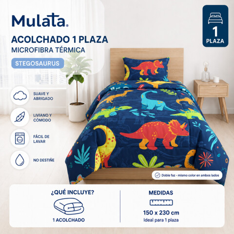 Acolchado 1 Plaza Doble Faz Microfibra Térmico 150 x 230cm Dinosaurios - Stegosaurus Acolchado 1 Plaza Doble Faz Microfibra Térmico 150 x 230cm Dinosaurios - Stegosaurus