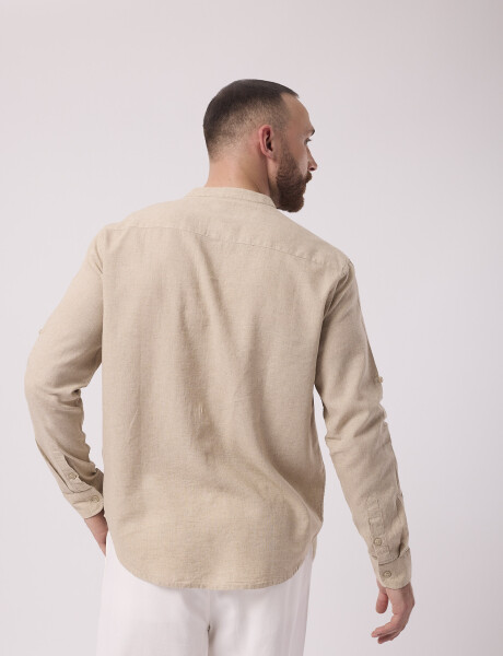 Camisa m/l lino lisa crudo