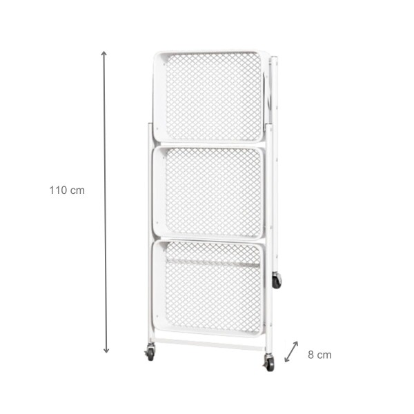 Carro Organizador de Metal Plegable Canasto con 3 Estantes y Ruedas Multiuso IMBACK Color Blanco Carro Organizador de Metal Plegable Canasto con 3 Estantes y Ruedas Multiuso IMBACK Color Blanco