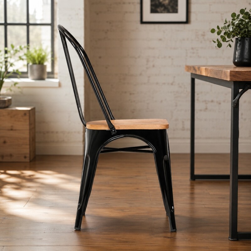 Silla Tolix asiento en madera vintage NEGRO MATE