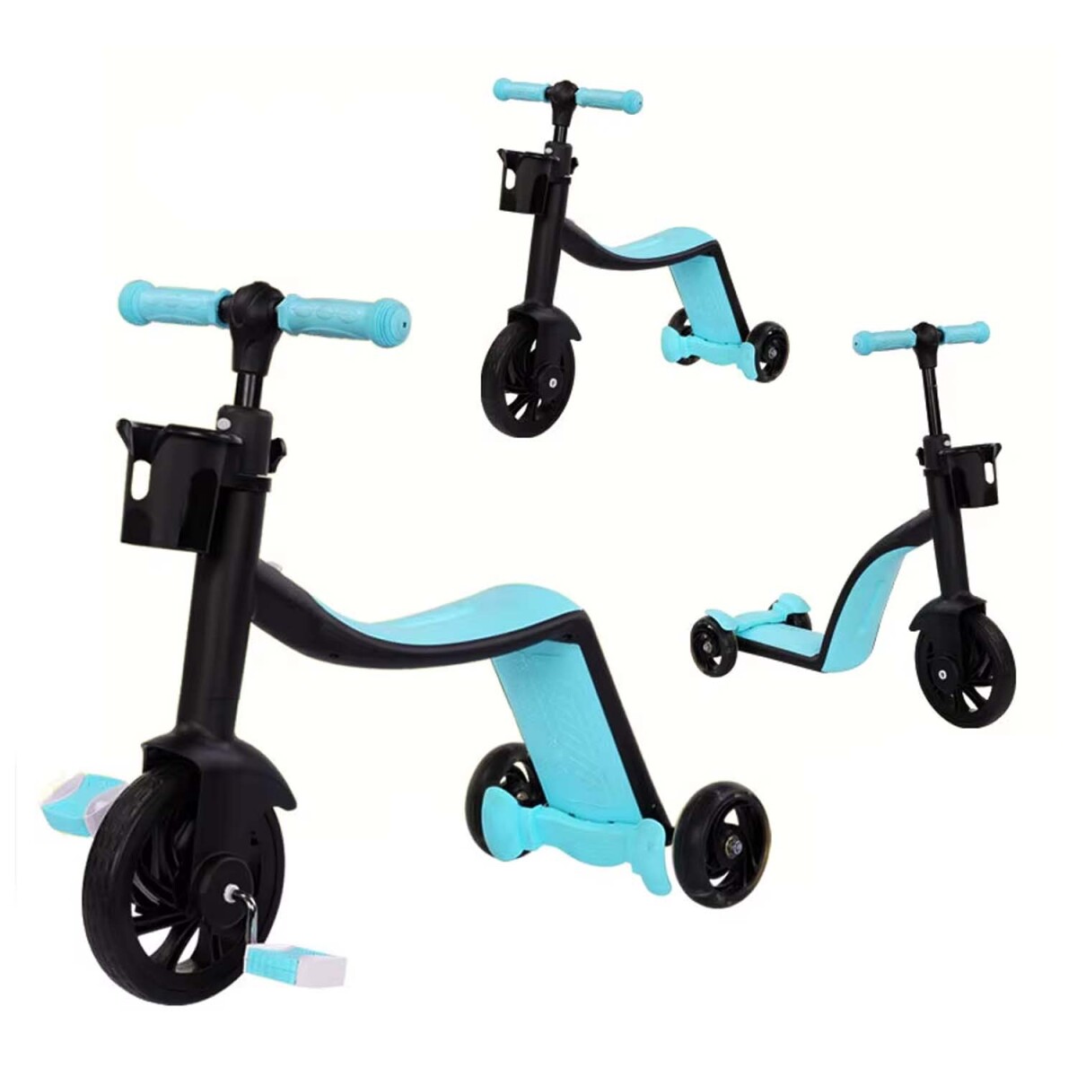 Bicicleta Monopatín Triciclo 3 en 1 Ajustable para Niños - Celeste 