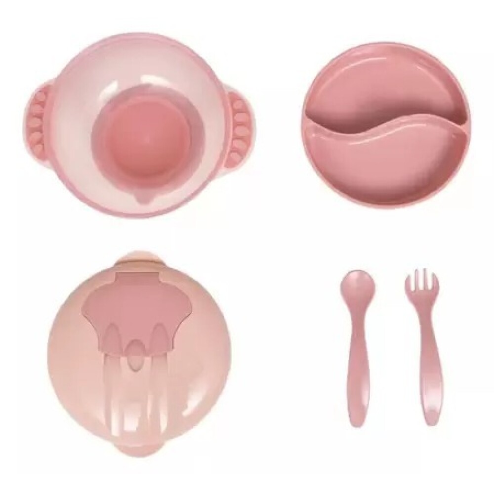 Bowl 4 en 1 con cubiertos y ventosa BUBA rosa