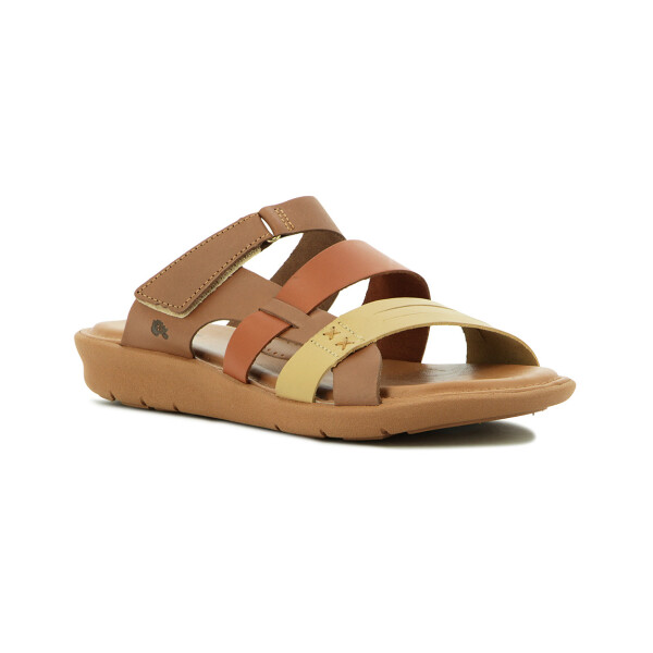 Country Sandalia Para Dama, Capellada Cuero , Suela Baja C/velcro S/ Talon Vainilla-damasco