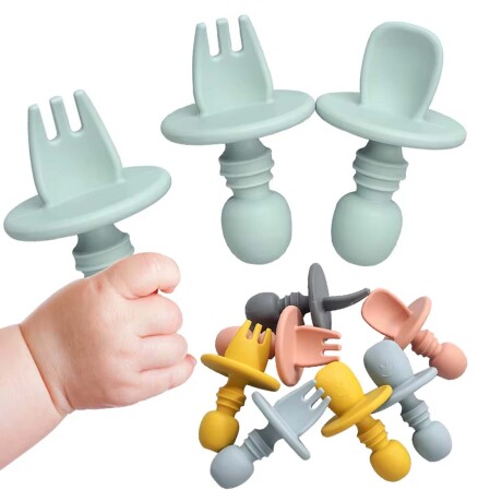 Set Comida Bebé Silicona Plato Divisiones + Cuchara Tenedor Rosa/rosa