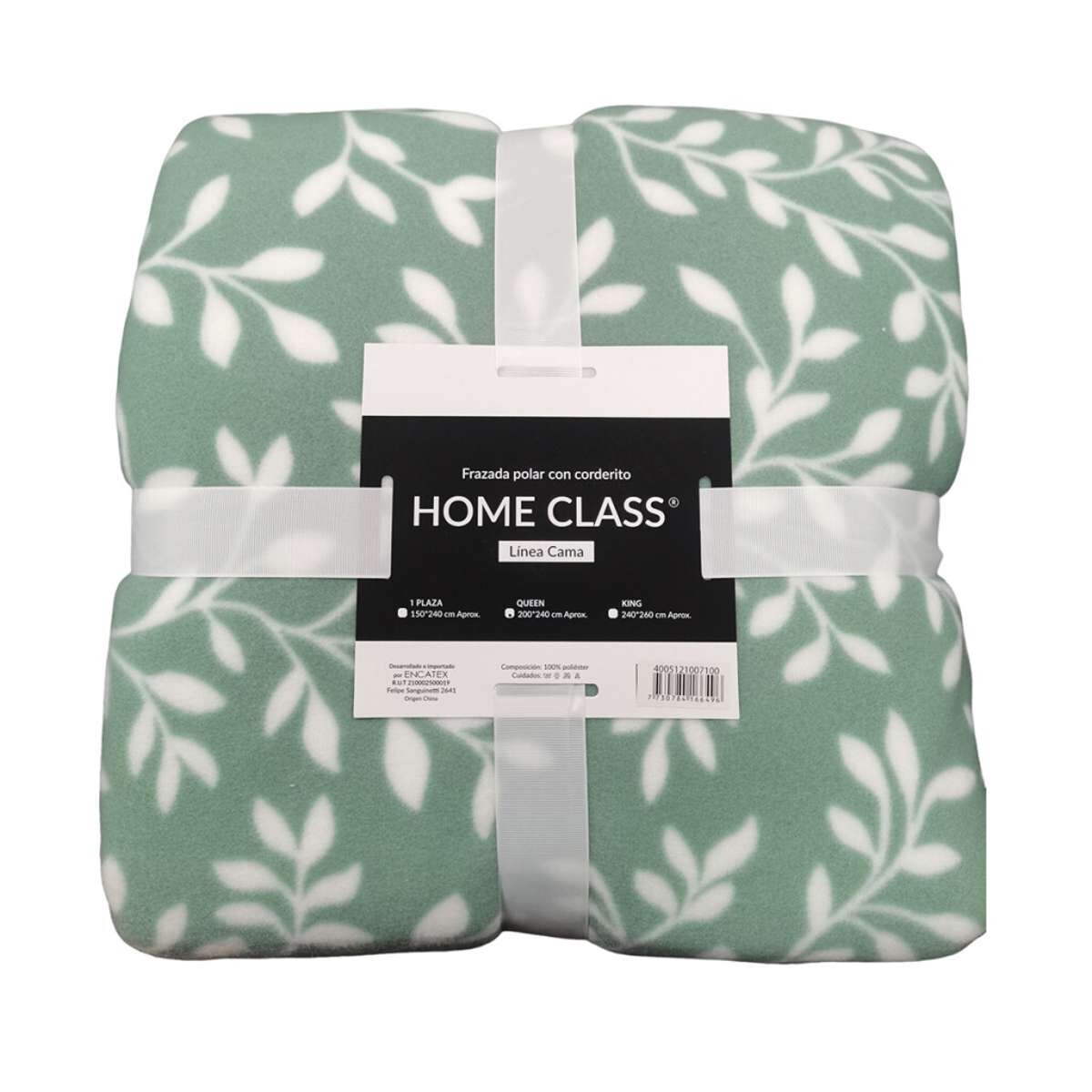 Frazada con Corderito 1 Plaza Home Class 150 x 240 cm - Hojas Verde 