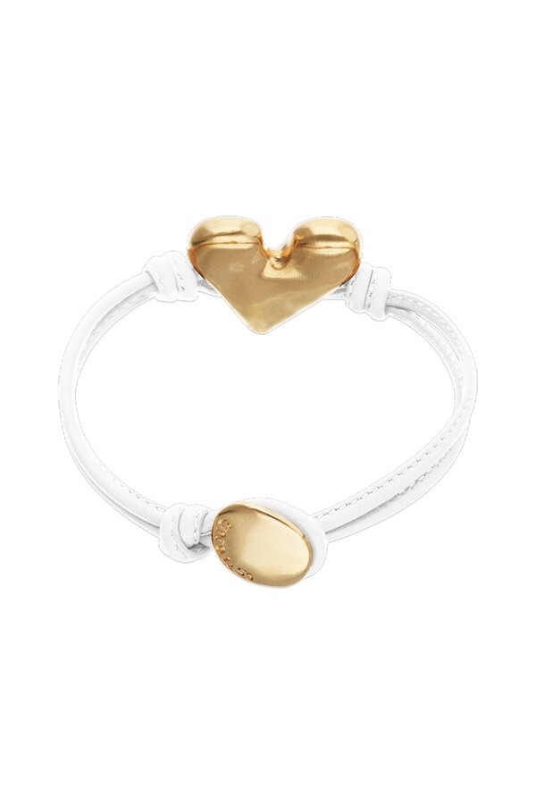 PULSERA DE CUERO BLANCO CON DETALLE DE CORAZÓN BAÑADO EN ORO 18K Pulsera
