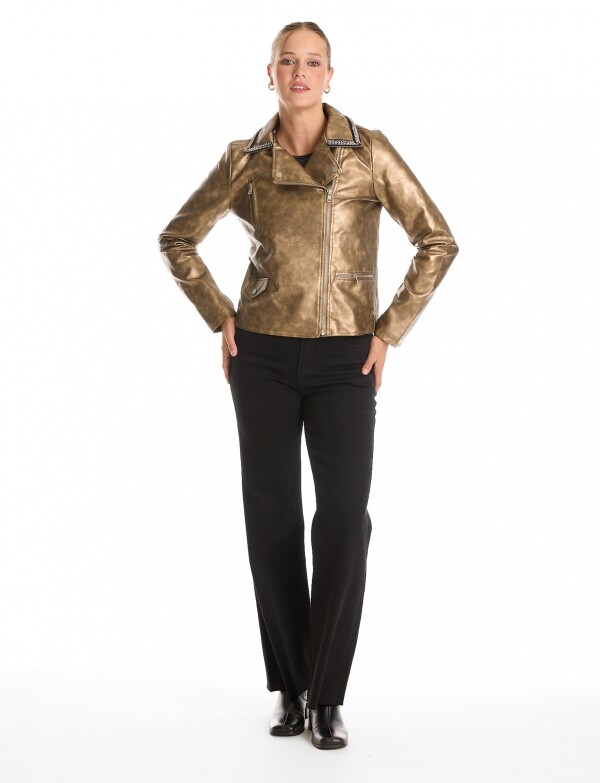 Chaqueta Biker Eco Cuero DORADO
