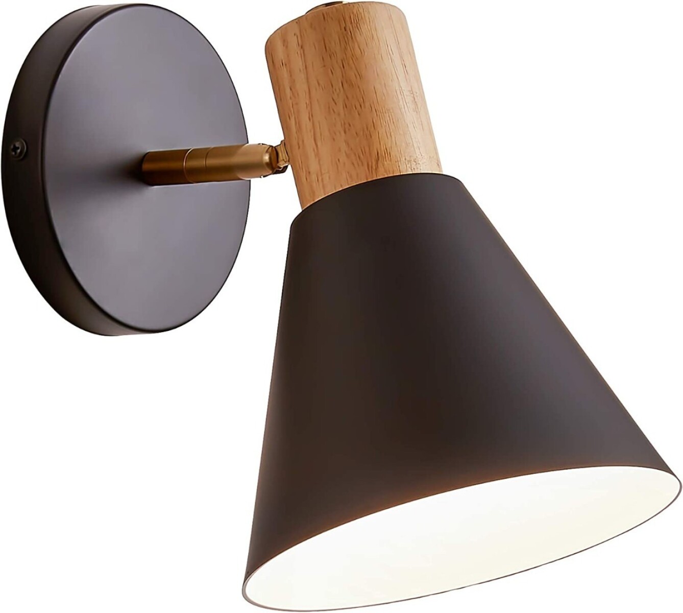 Aplique Estilo Nórdico Metal Blanco Con Detalle Madera - Negro 