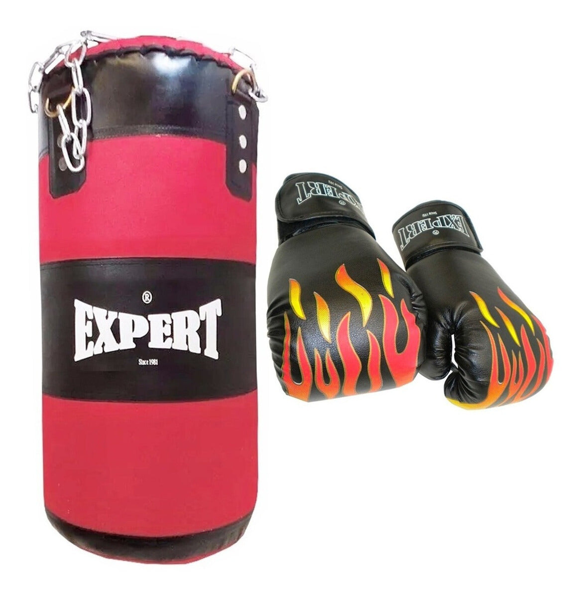 Kit Boxeo Expert Bolsa 65cm + Cadena + Guantes Niño 