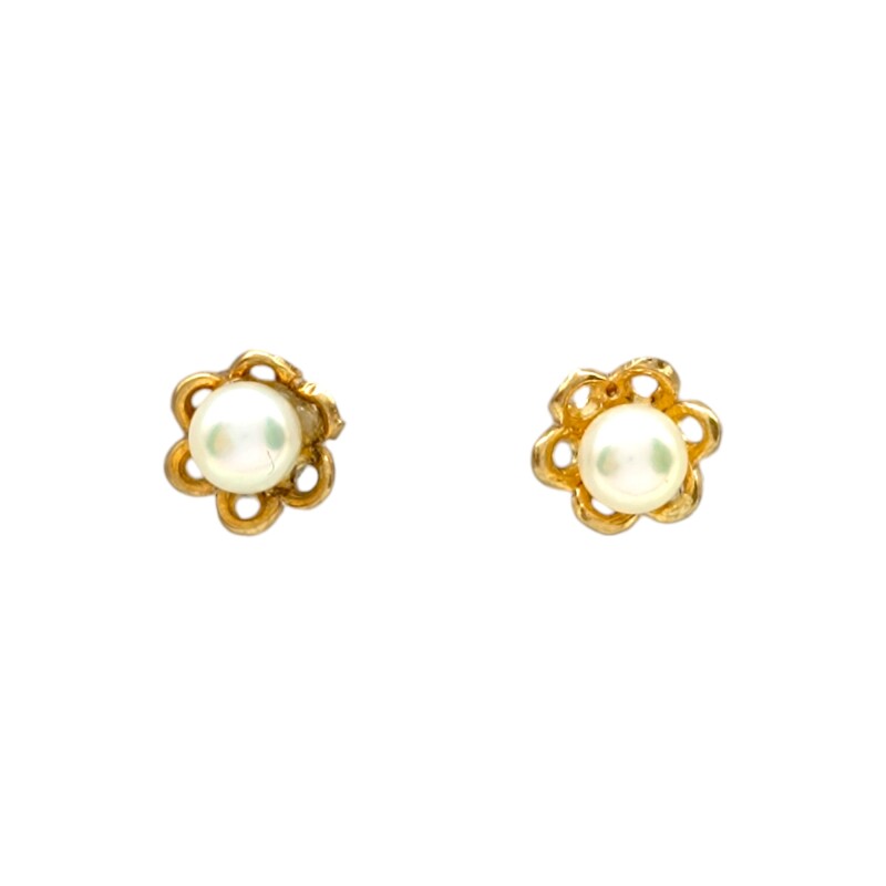 Caravanas Perlas base flor- Oro bajo - Perla española- CA8240 conperla