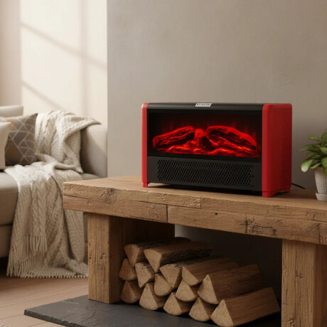 Estufa Eléctrica Calefactor Decorativa Chimenea Leños Luces Negro