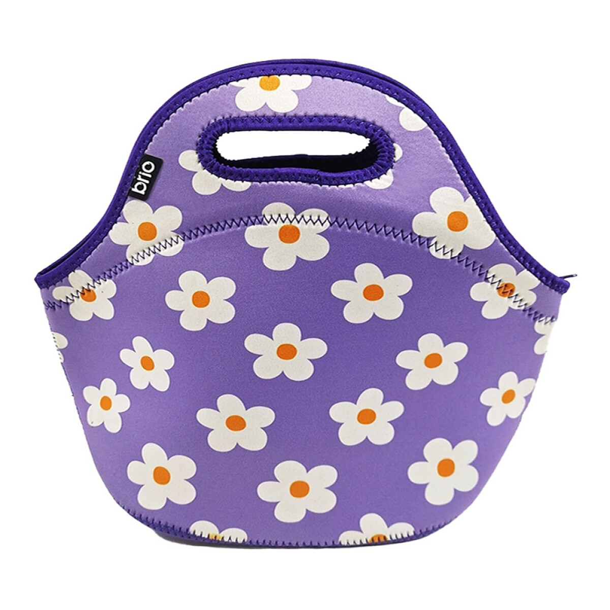 Lunchera de Neopreno Brio Bolso Térmico Bebida Comida c/ Asa - Lila Con Margaritas 