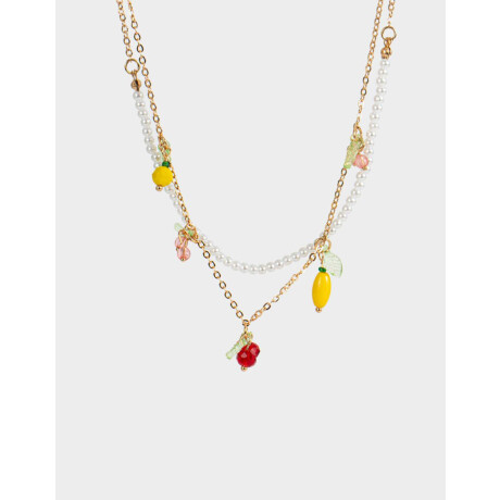 Collar Corto Multicadena Frutas Dorado