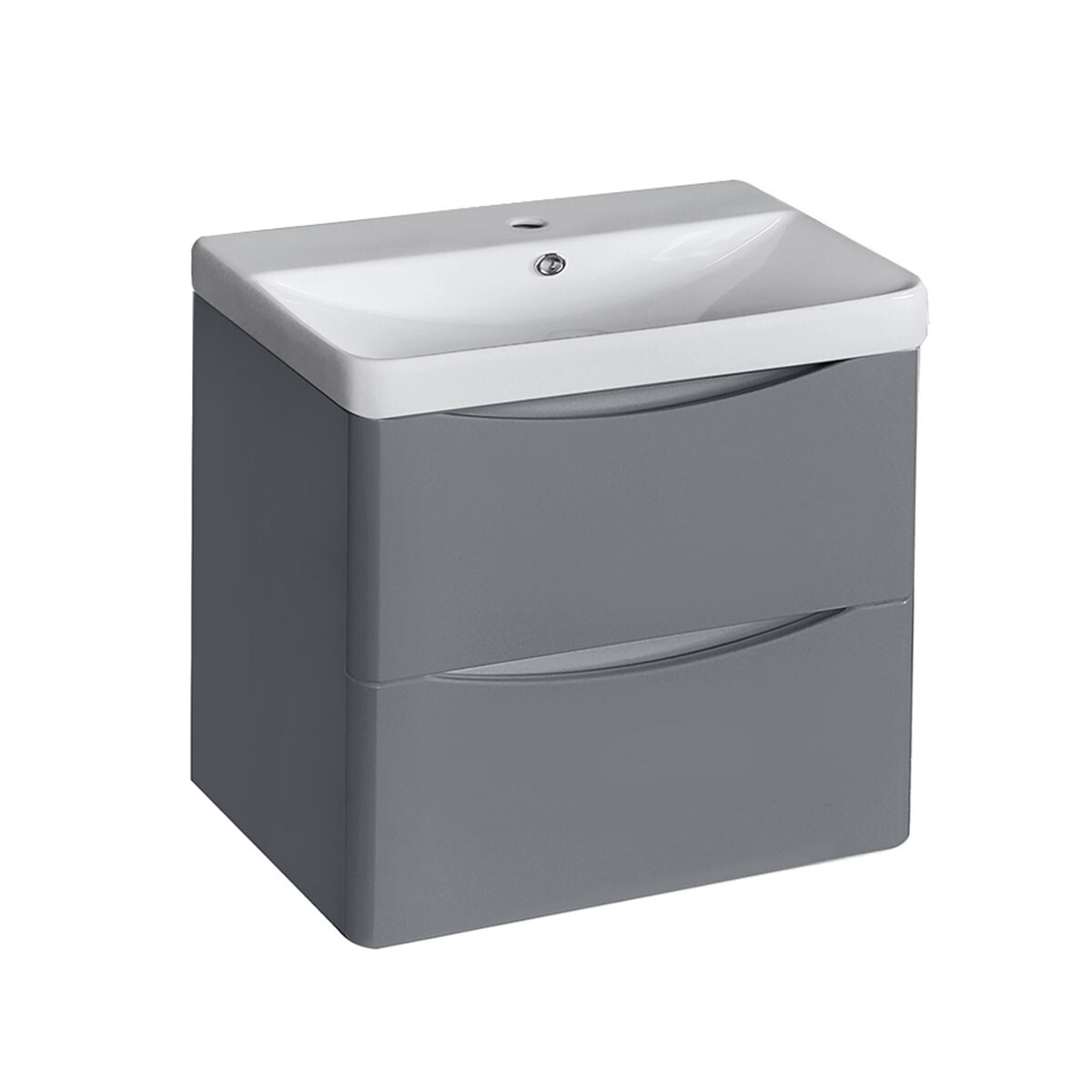 Mueble Oner Laqueado Y En Mdf Color Gris Con Bacha Blanca De Ceramica 