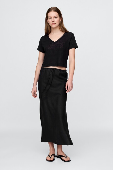 Remera Lino Crop Manga Corta Mujer Black