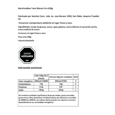 Malvaviscos Blancos 250g Malvaviscos Blancos 250g