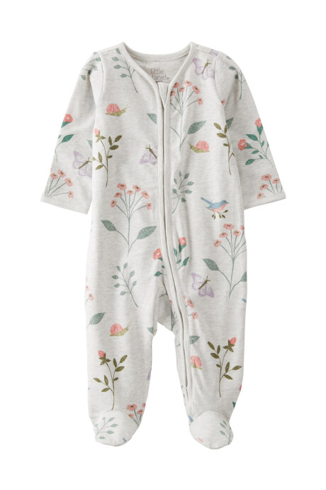 Pijama una pieza de algodón orgánico con pie, diseño floral Sin color