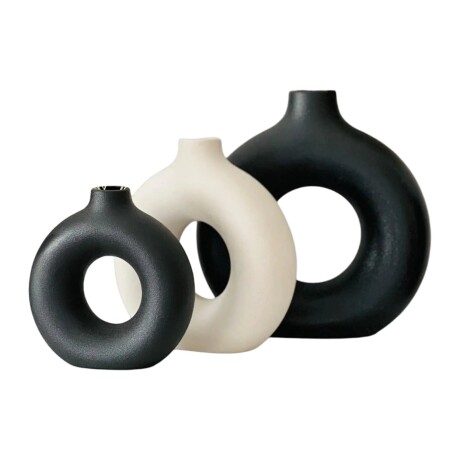 Set De Floreros Minimalistas x3 Redondo Negro y blanco
