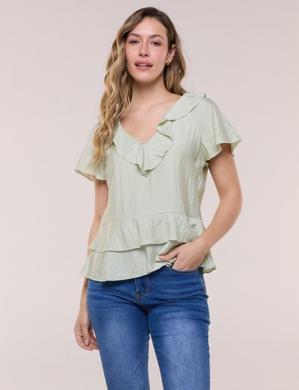 Blusa Satén Péplum VERDE CLARO