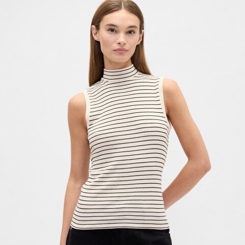 V-SL MOCKNECK TANK STRIPE BLACK CHINO STRIPE
