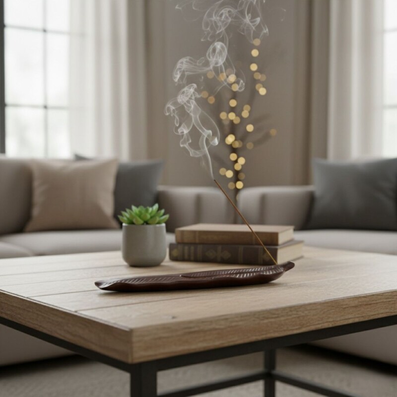 PORTA INCIENSO HOJA MARRON 23X5.5CM Unica