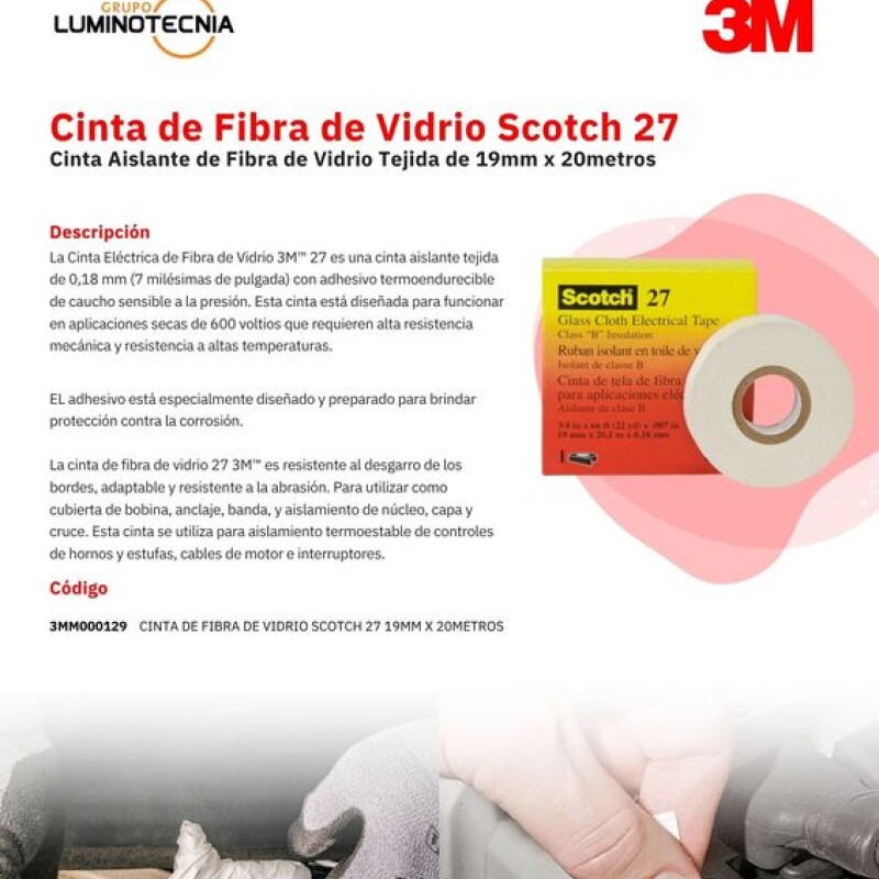 CINTA DE FIBRA VIDRIO 27 DE 19mm x 20 metros - 3M CINTA DE FIBRA VIDRIO 27 DE 19mm x 20 metros - 3M