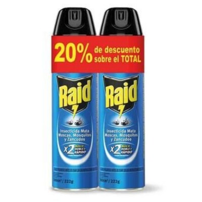Insecticidas Raid Aerosol Mata Moscas y Mosquitos Power Shot 360 ML X2 20% DTO