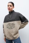 Buzo color block bordado beige