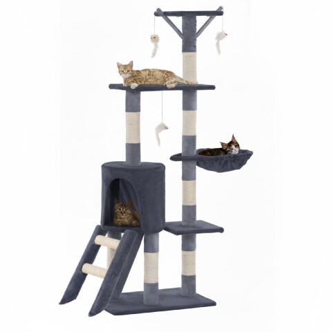 Rascador Torre 5 Niveles En Felpa Y Sisal Para Gato Juego Gris Oscuro